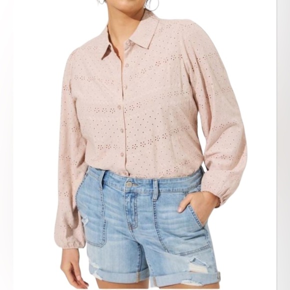 torrid Tops - Torrid Eyelet Button Front Long Sleeve Blouse